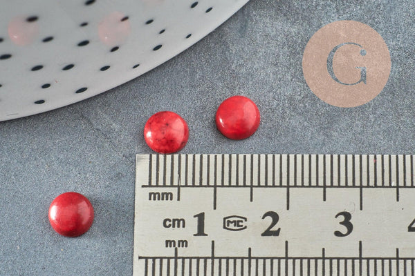 Cabochon rond howlite naturelle rouge 6mm, x1 (G3090)