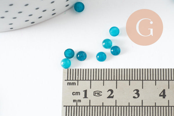 Cabochon rond jade naturel bleu cyan 4mm, x1 (G9959)
