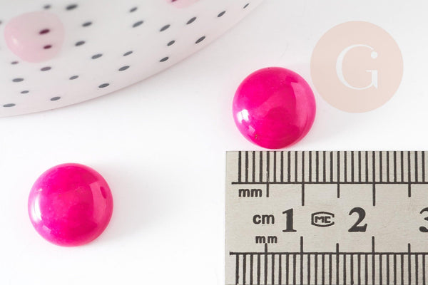 Cabochon rond jade naturel rose fuchsia 12mm, x1 (G9362)