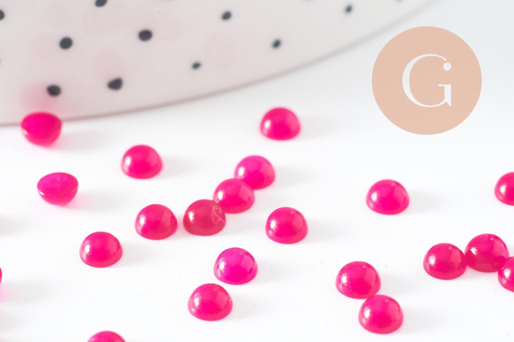 Cabochon rond jade naturel rose fuchsia 4mm, x1 (G9952)