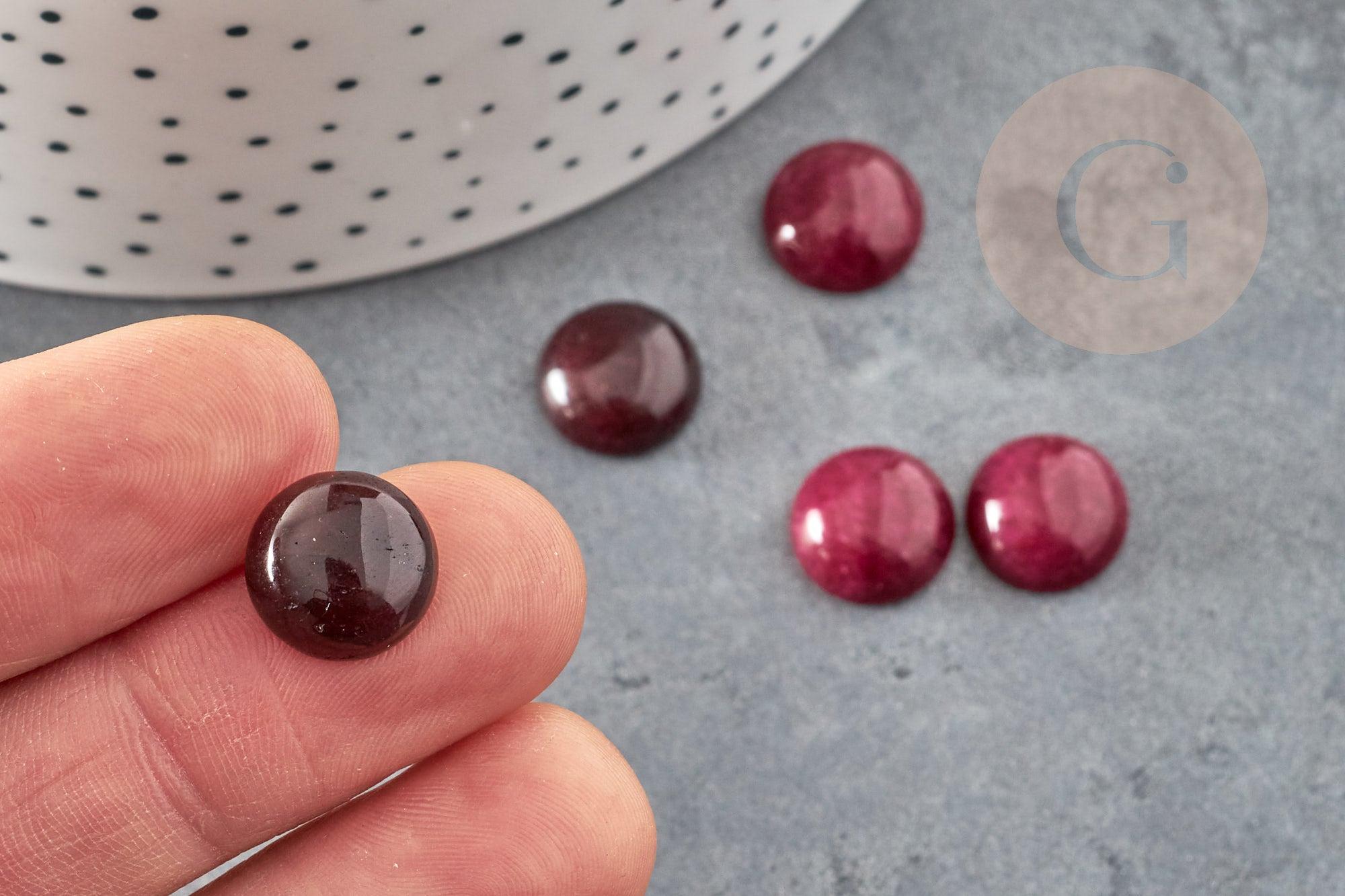 Cabochon rond jade naturel rouge bordeau 12mm, x1 (G0268)
