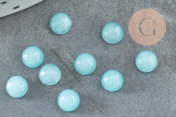 Cabochon rond jade naturel teinté bleu clair 6mm, x1 (G0951)