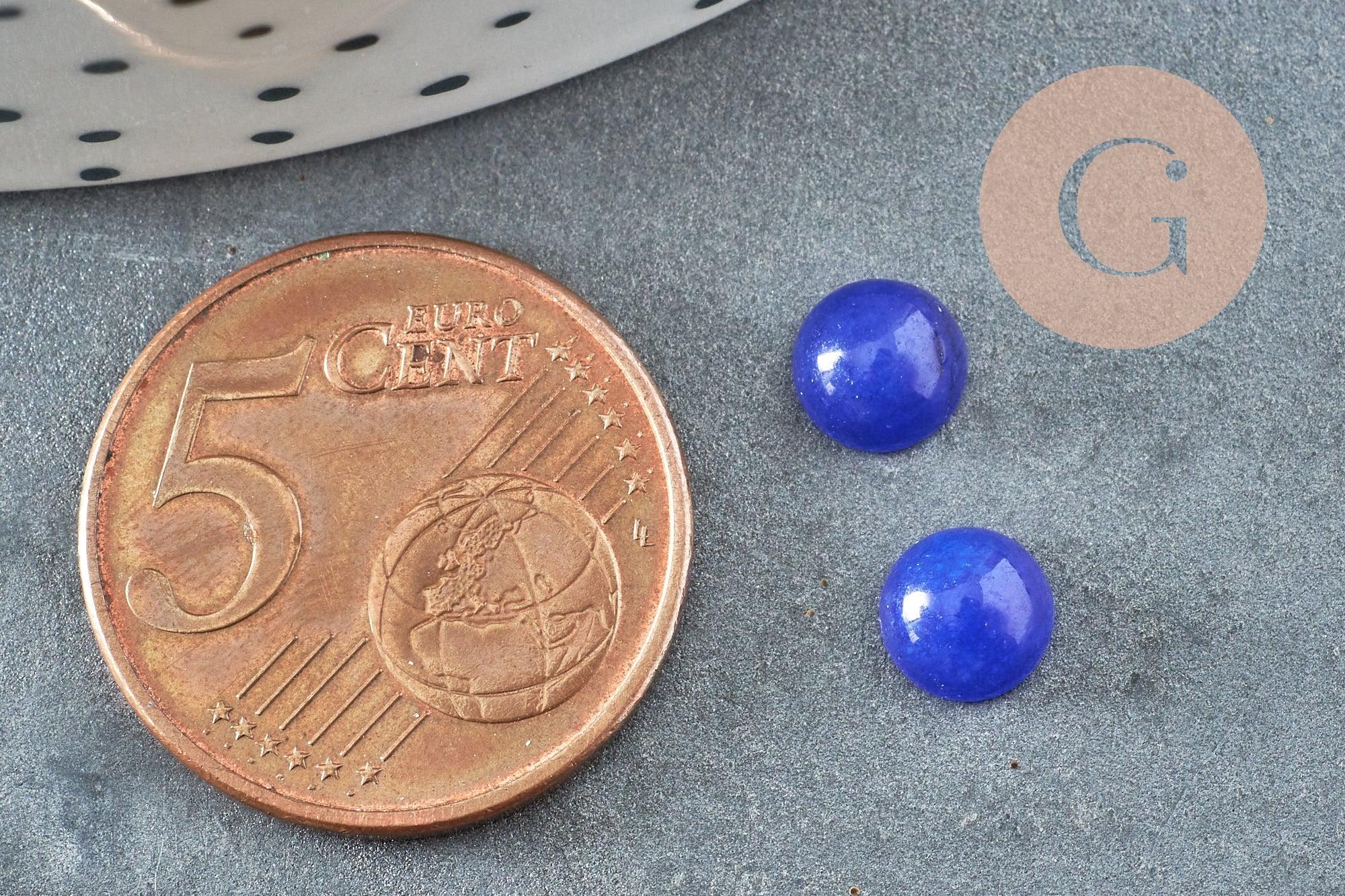 Cabochon rond jade naturel teinté bleu roi 6mm, x1 (G8694)