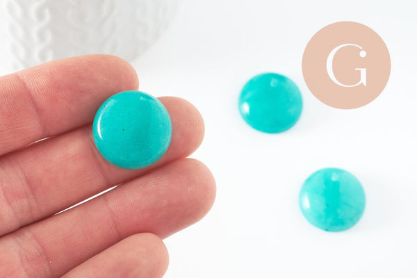 Cabochon rond jade naturel teinté turquoise 20mm, x1 (G9615)