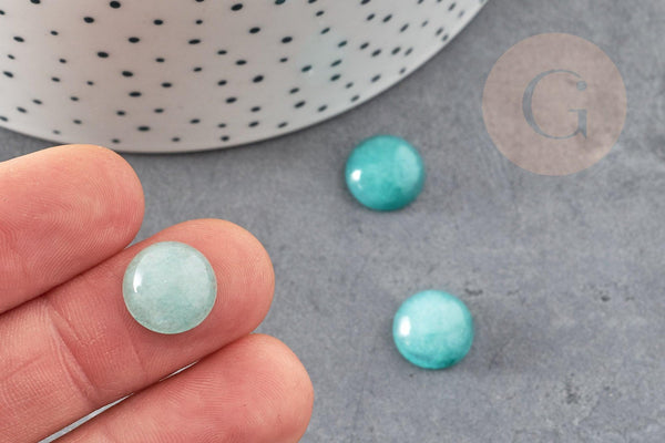 Cabochon rond jade naturel vert aqua 12mm, x1 (G0700)