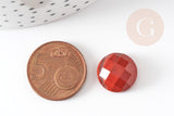 Cabochon rond jaspe rouge naturel à facettes 14.5mm, x1 (G1857)