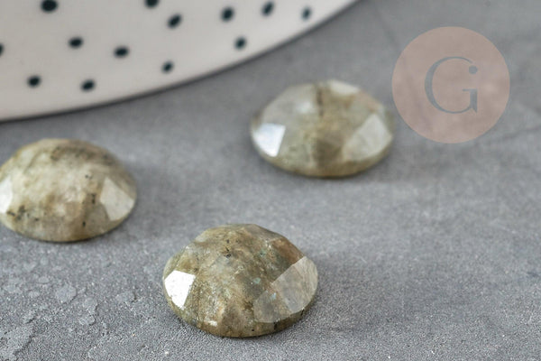 Cabochon rond labradorite naturelle à facettes 14.5mm, x1 (G2264)
