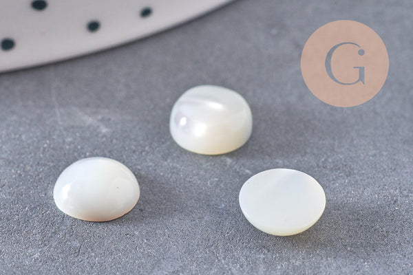 Cabochon rond nacre blanche naturelle 8mm, x1 G10535