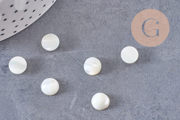 Cabochon rond nacre blanche naturelle 8mm, x1 G10535