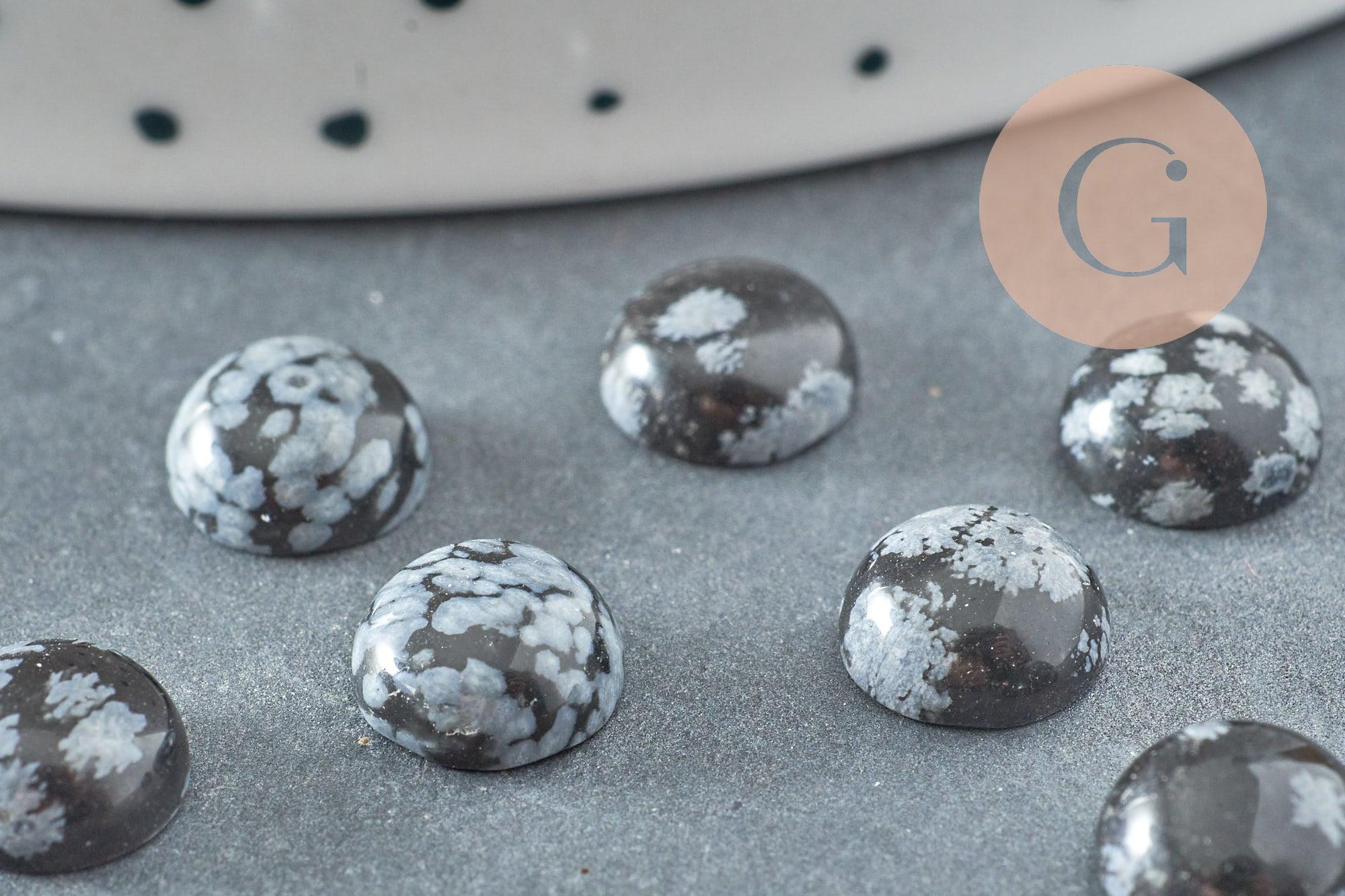 Cabochon rond obsidienne neige naturelle 8mm, x1 (G0421)