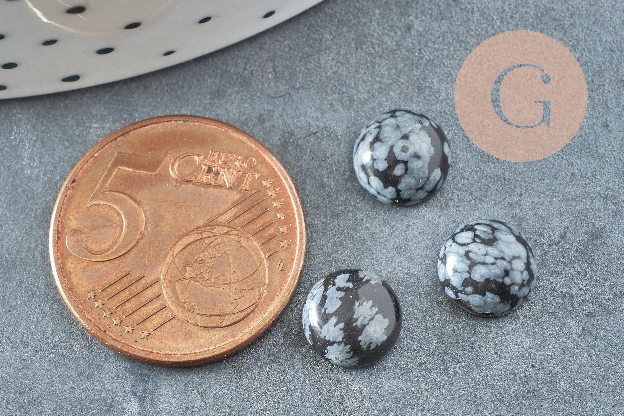 Cabochon rond obsidienne neige naturelle 8mm, x1 (G0421)