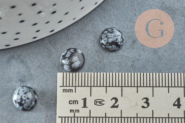 Cabochon rond obsidienne neige naturelle 8mm, x1 (G0421)
