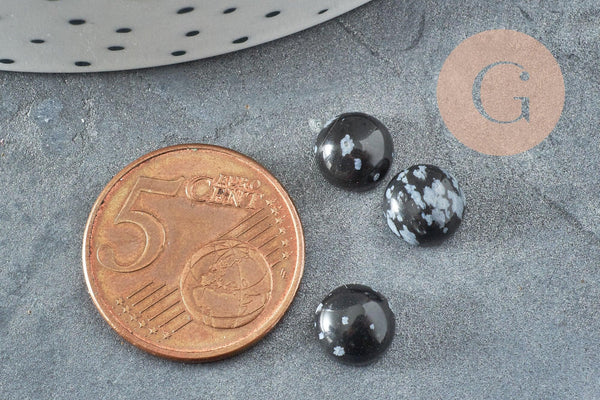 Cabochon rond obsidienne neige naturelle 8mm, x1 G8670