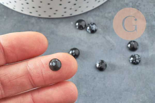 Cabochon rond obsidienne neige naturelle 8mm, x1 G8670