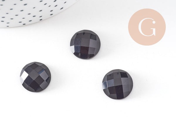 Cabochon rond obsidienne noire naturelle 16mm, x1 (G10815)