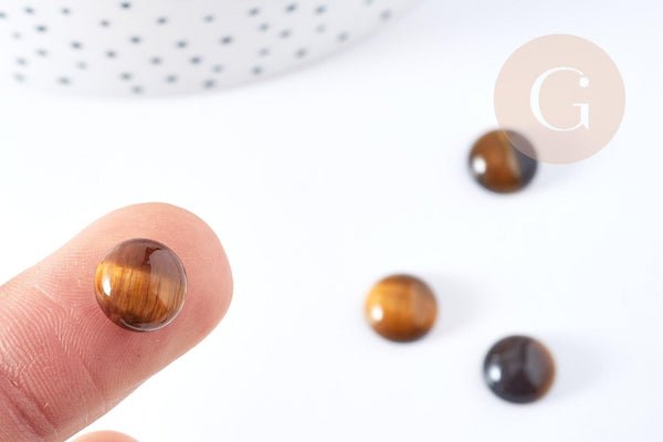 Cabochon rond oeil de tigre naturel 10mm, x1 (G8657)
