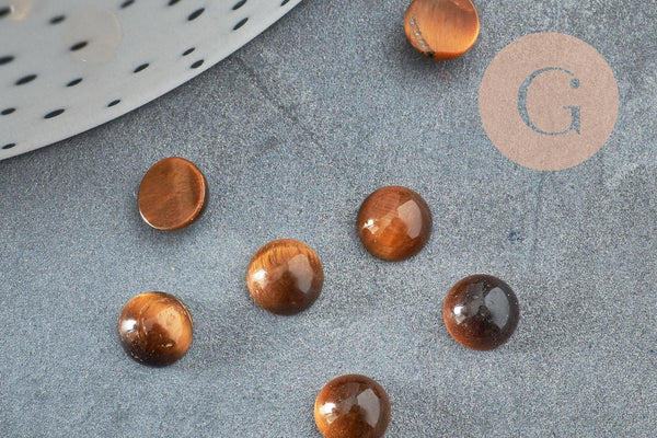 Cabochon rond œil de tigre naturel marron 6mm, x1 (G0012)