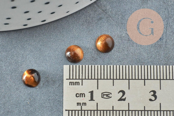 Cabochon rond œil de tigre naturel marron 6mm, x1 (G0012)