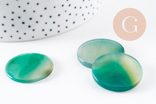 Cabochon rond onyx verte naturelle 30mm,c x1 (G10117)