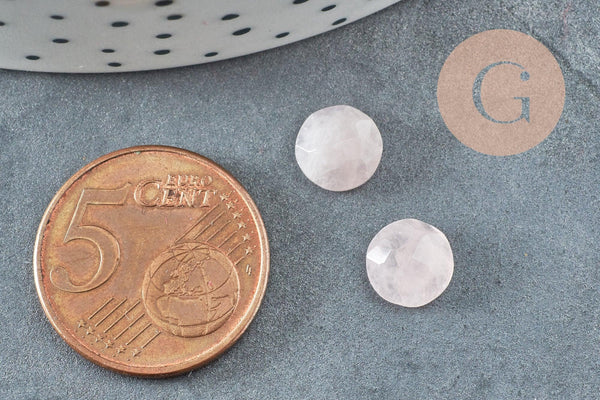 Cabochon rond quartz rose à facettes 8mm, x1 (G5637)
