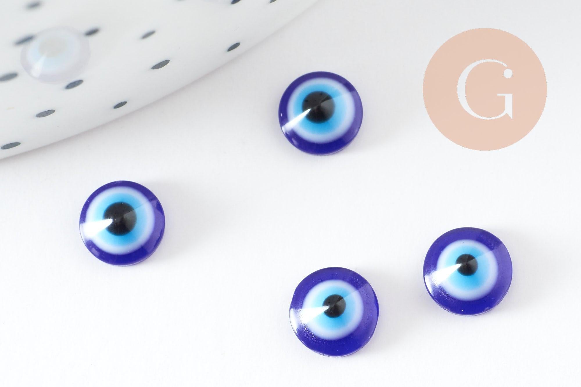 Cabochon rond résine bleue mauvais oeil 6mm , x20 (1.3g) (G0886)