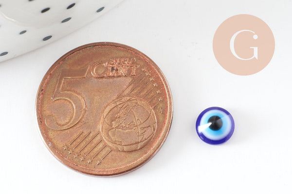 Cabochon rond résine bleue mauvais oeil 6mm , x20 (1.3g) (G0886)