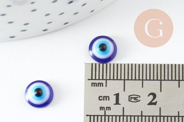 Cabochon rond résine bleue mauvais oeil 8mm , x20 (2.7g) G0303