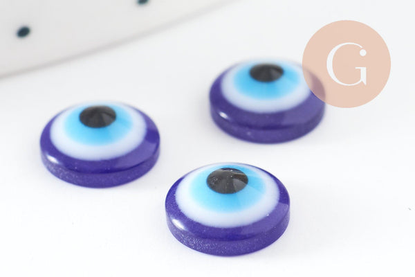 Cabochon rond résine bleue mauvais oeil 8mm , x20 (2.7g) G0303