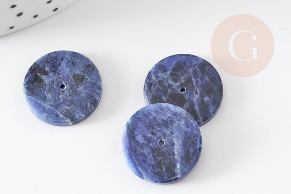 Cabochon rond sodalite naturelle percé naturel 25mm, x1 (G6458)