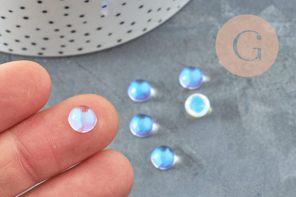Cabochon rond verre clair irisé opalite AB 8mm, x1 G8333