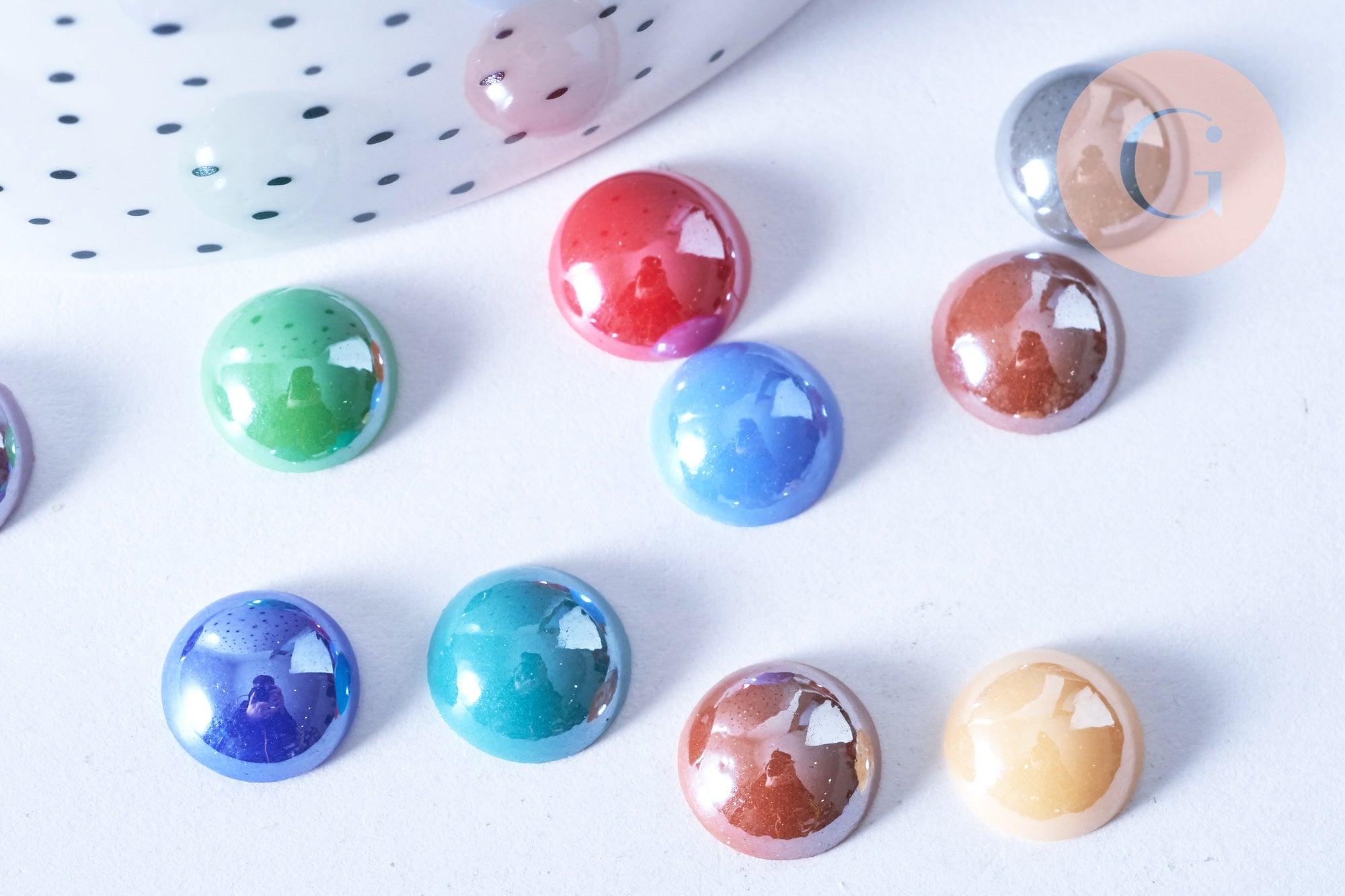 Cabochon rond verre irisé multicolore 12mm, x10 (G8703)