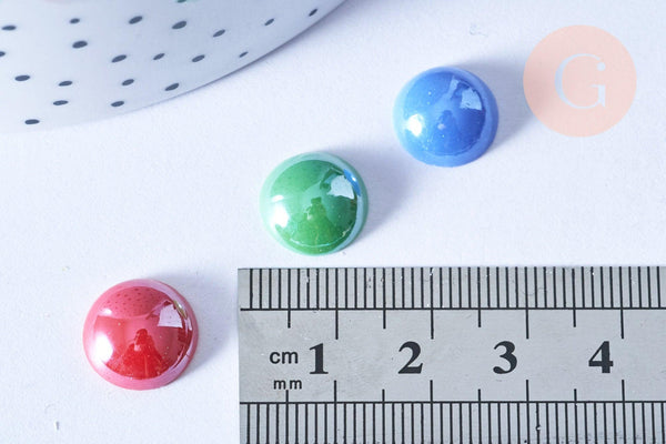 Cabochon rond verre irisé multicolore 12mm, x10 (G8703)