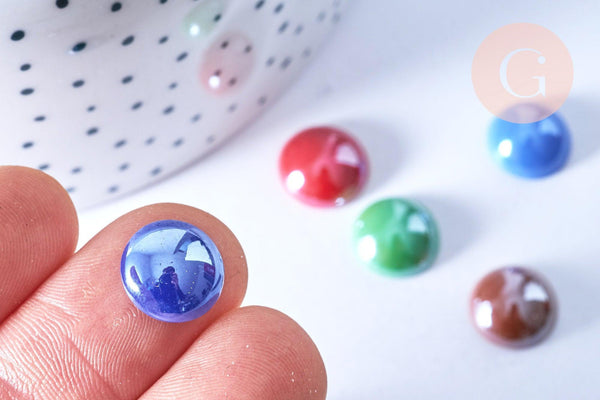 Cabochon rond verre irisé multicolore 12mm, x10 (G8703)