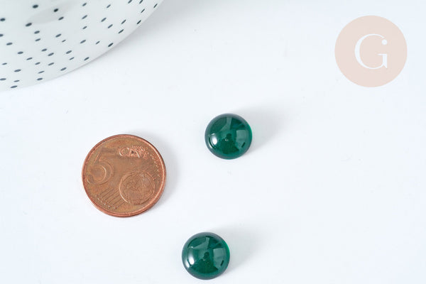 Cabochon rond verre lisse vert foncé 12mm, x1 (G8146)
