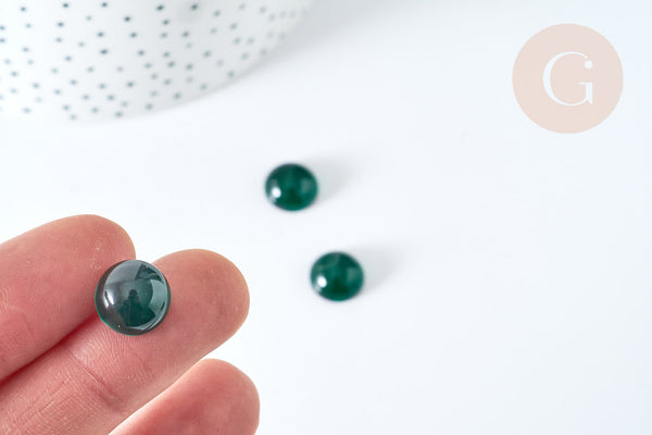 Cabochon rond verre lisse vert foncé 12mm, x1 (G8146)