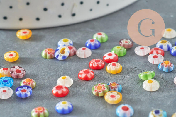 Cabochon rond verre millefiori multicolore 6mm, x5 (G9970)
