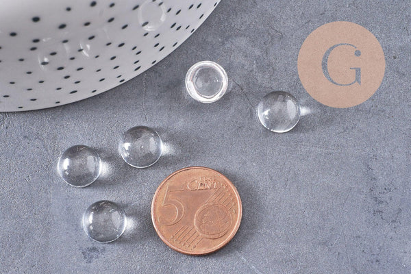 Cabochon rond verre transparent 10mm, x5 (G10485)