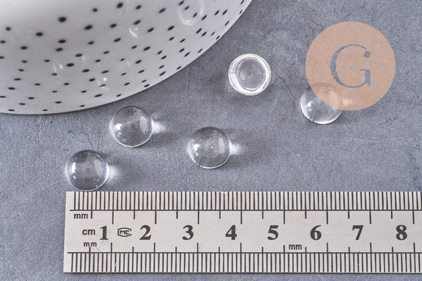 Cabochon rond verre transparent 10mm, x5 (G10485)