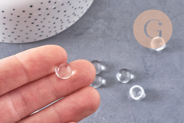 Cabochon rond verre transparent 10mm, x5 (G10485)
