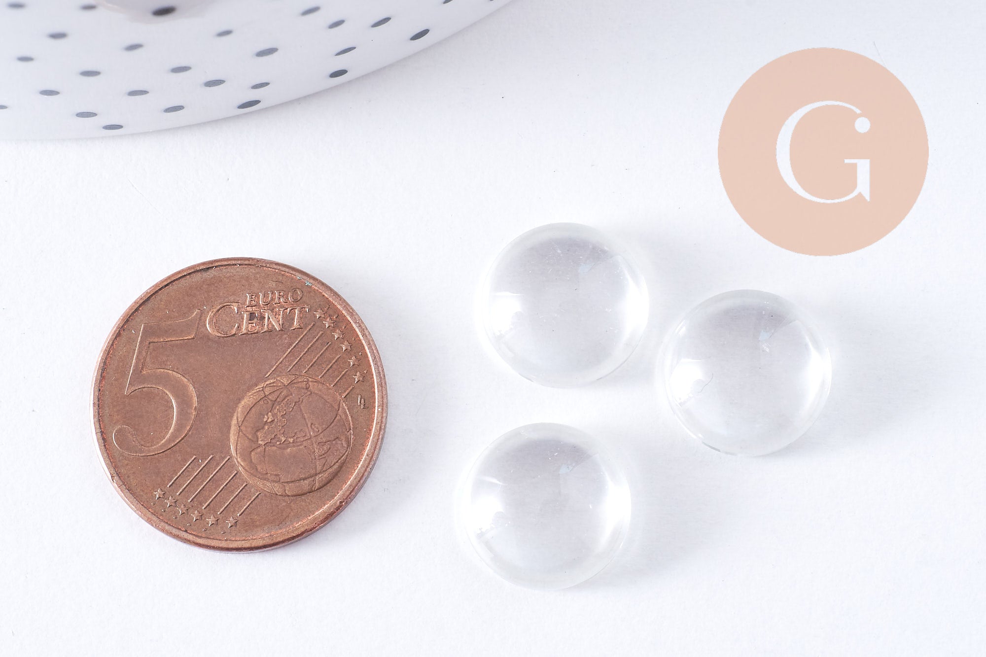 Cabochon rond verre transparent 11.5mm, x5 (G10690)
