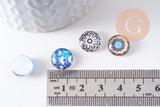 Cabochon verre rond dôme imprimé 12mm, x20 (G3743)