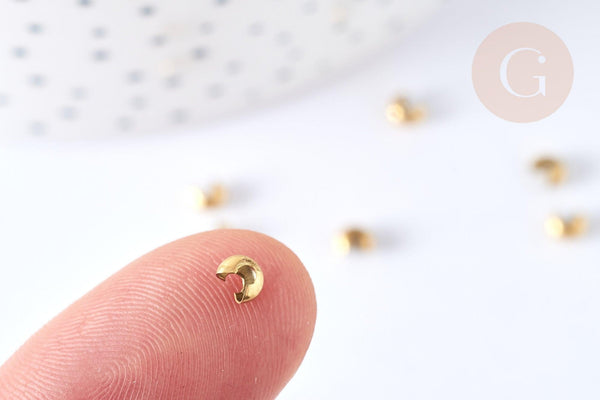 Caches perles à écraser acier 304 doré 2x3mm, x5 (G7320)