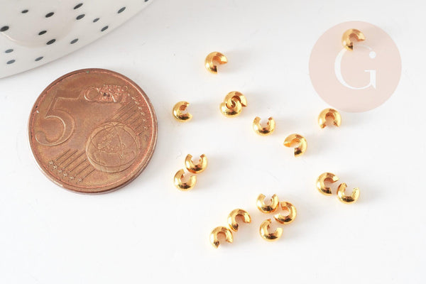 Caches perles à écraser en laiton doré lisse 3.2mm, x20 (G9288)