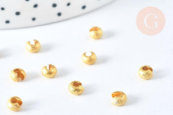 Caches perles texturées à écraser laiton doré 3mm, x20 (G6891)