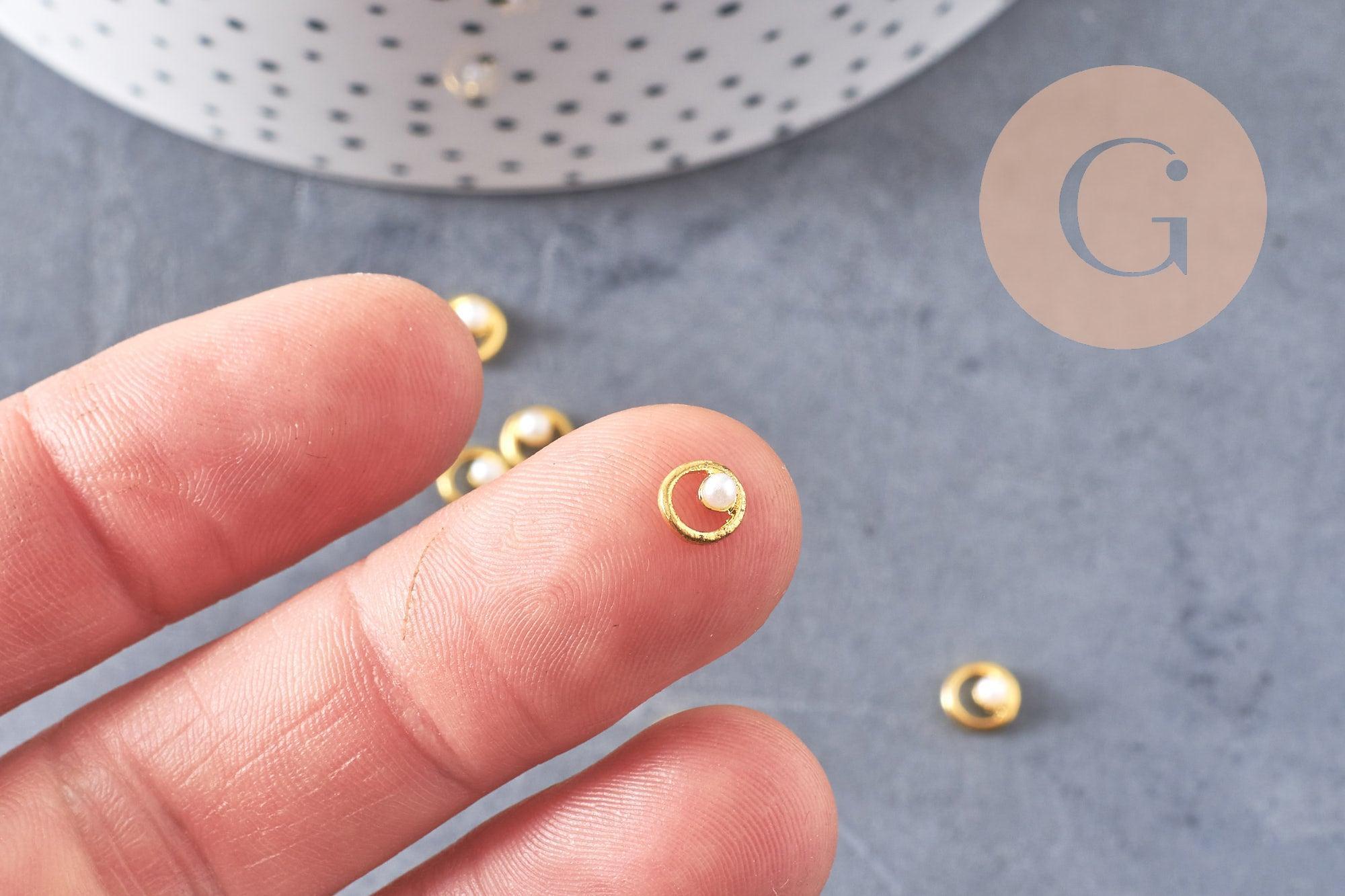 Cercle à coller zamac doré et perle 5.5mm, x2 G5296