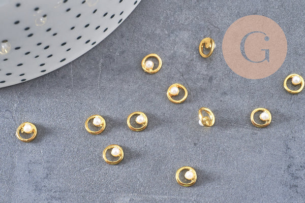 Cercle à coller zamac doré et perle 5.5mm, x2 G5296