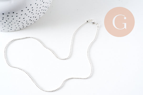 Chaine Boule complete fer argenté 1.5mm/40cm, x1 (G1680)