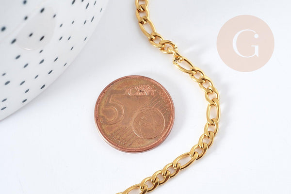 Chaine Figaro acier inoxydable dorée 14 carats 4mm, x1 metre (G8372)