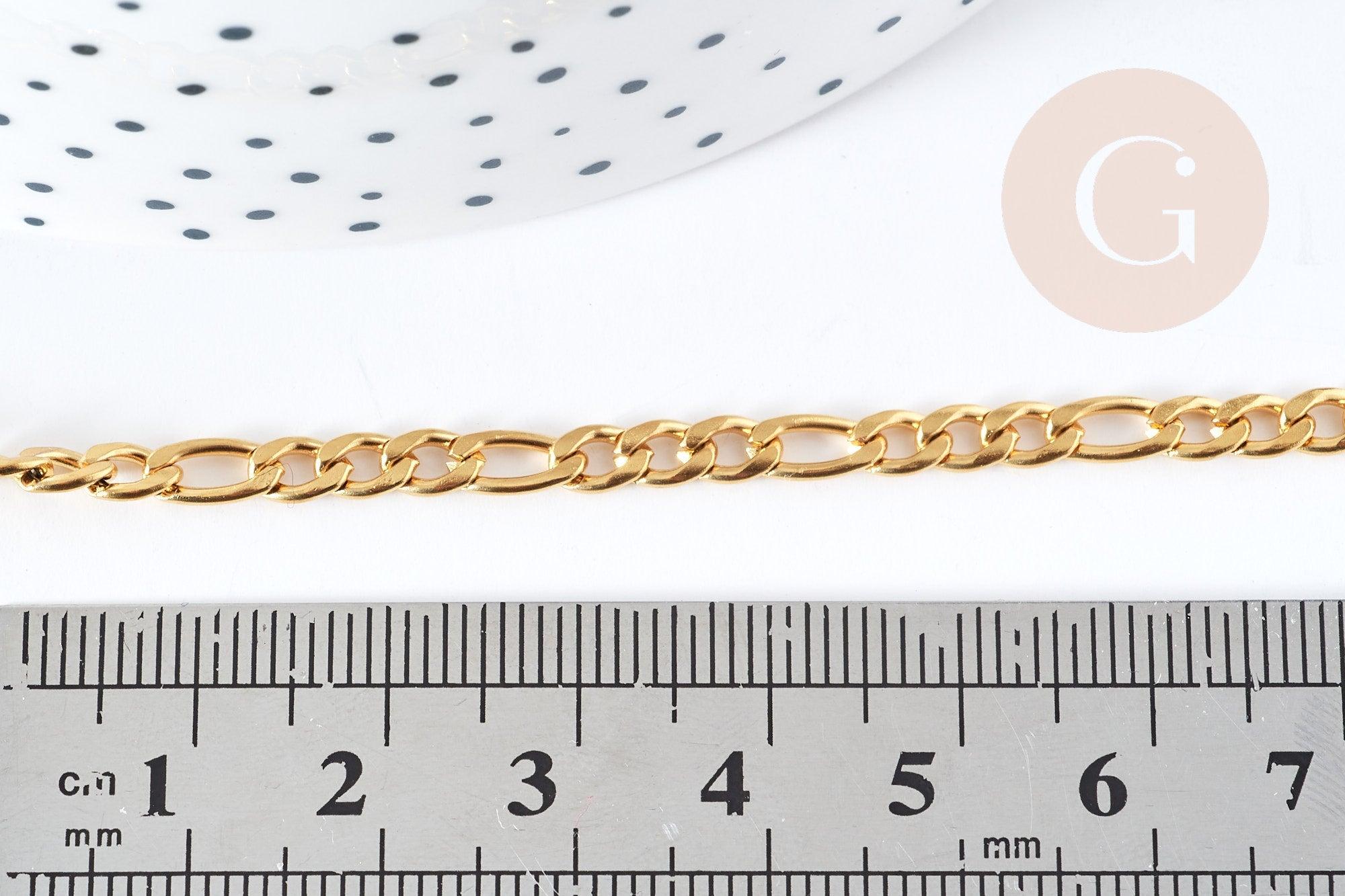 Chaine Figaro acier inoxydable dorée IP 14 carats 4mm, x1 metre (G8372)