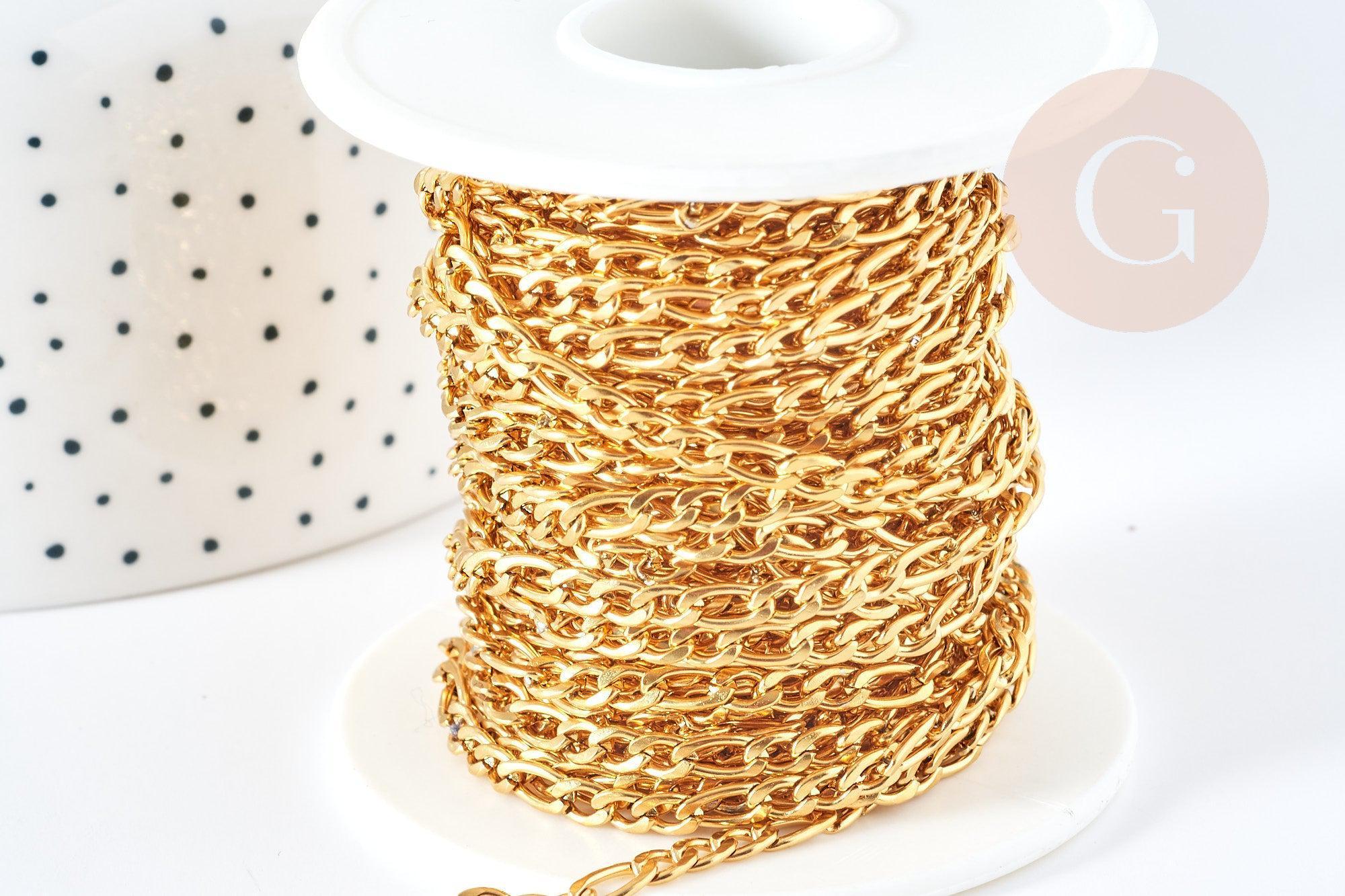 Chaine Figaro acier inoxydable dorée IP 14 carats 4mm, x1 metre (G8372)